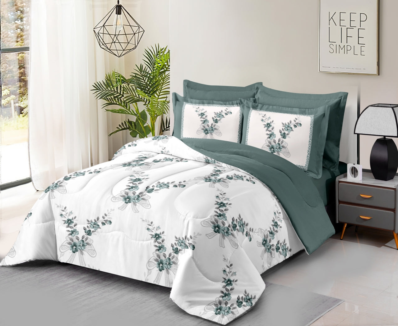 Reversible 3-piece printed quilt set with pillow covers – lightweight, soft, and beautifully designed for year-round comfort.