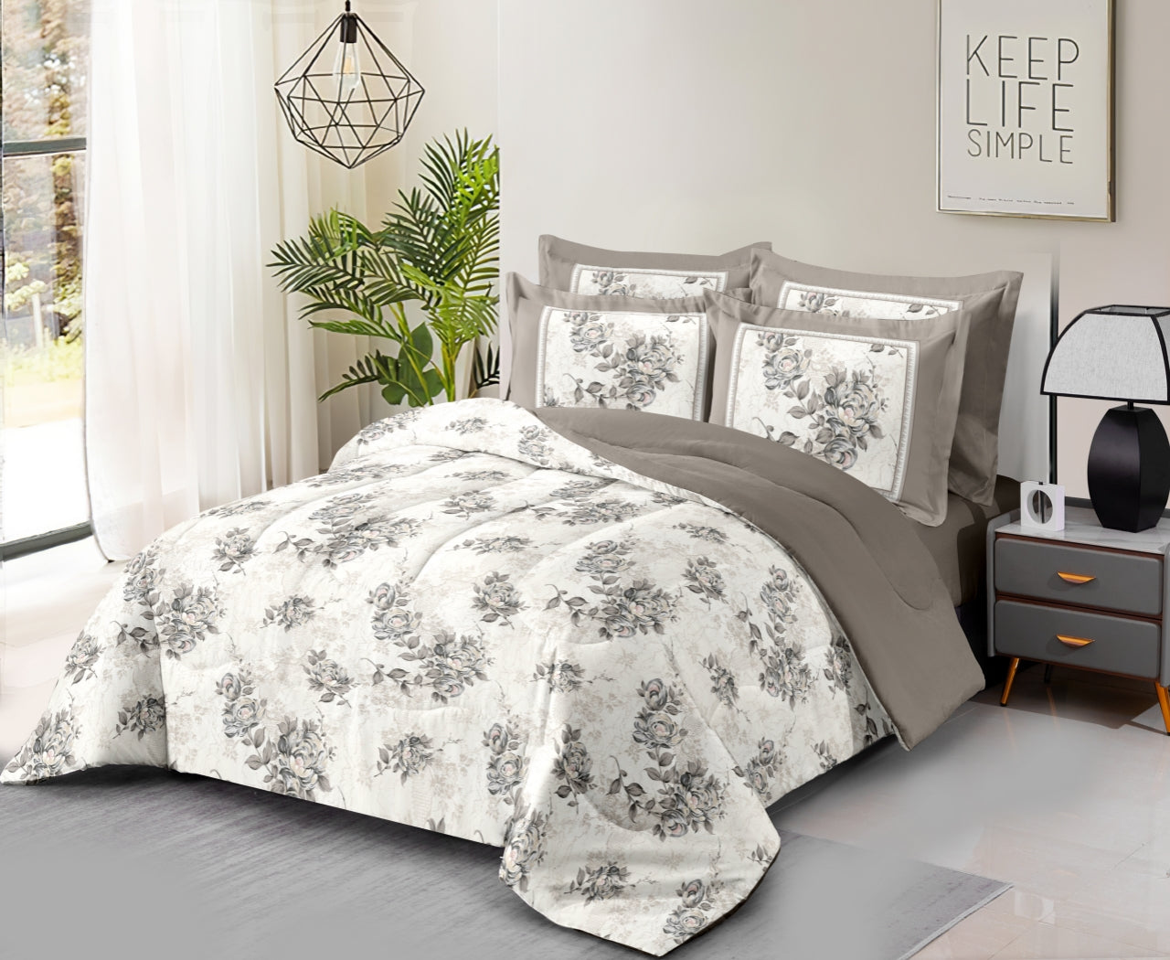 Reversible 3-piece printed quilt set with pillow covers – lightweight, soft, and beautifully designed for year-round comfort.