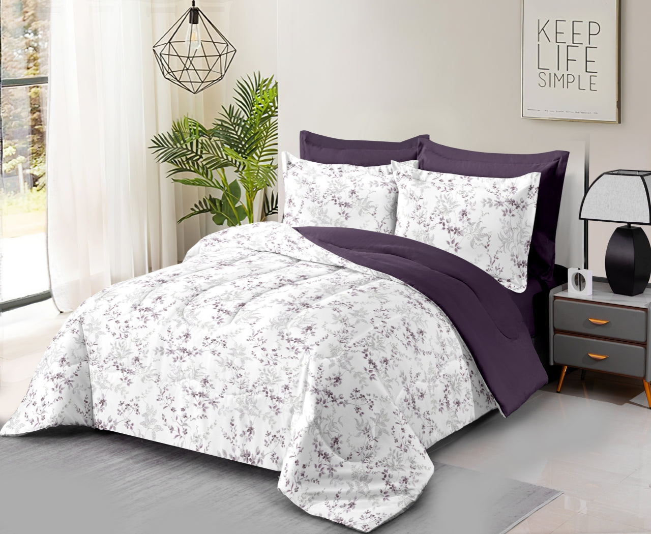 Reversible 3-piece printed quilt set with pillow covers – lightweight, soft, and beautifully designed for year-round comfort.