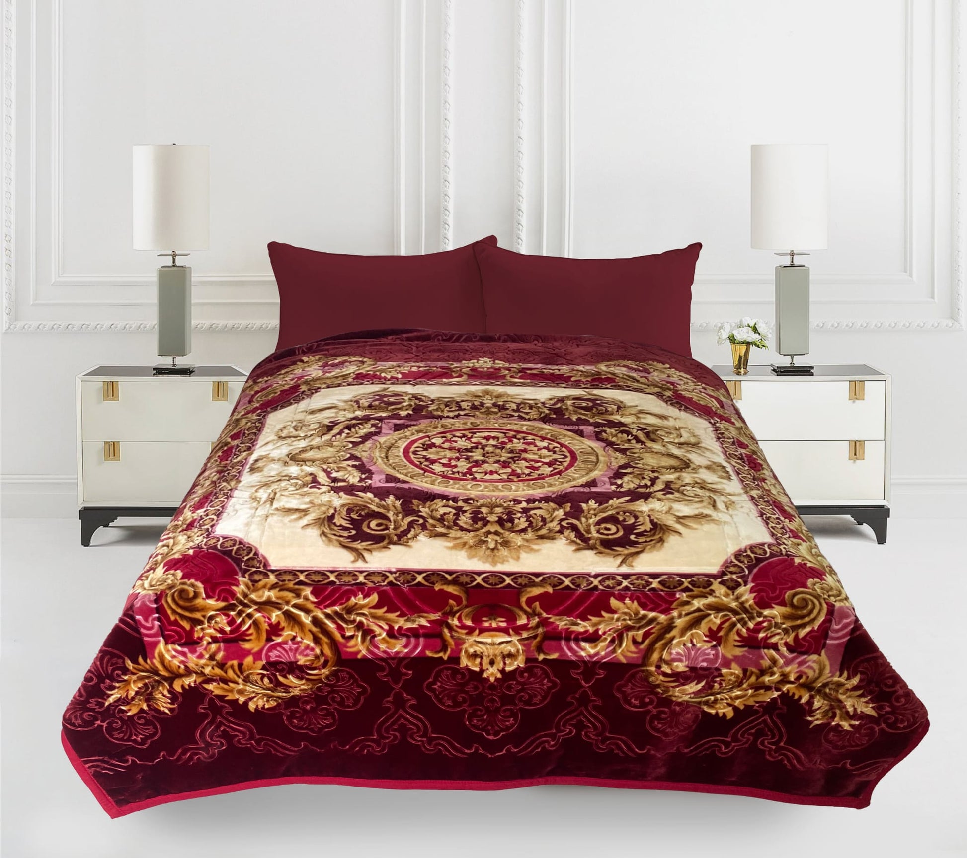 Imperial Home 12-Pound Heavy Plush Mink Blanket – soft, thick, reversible winter bedding for Queen or King size beds, elegant and cozy.