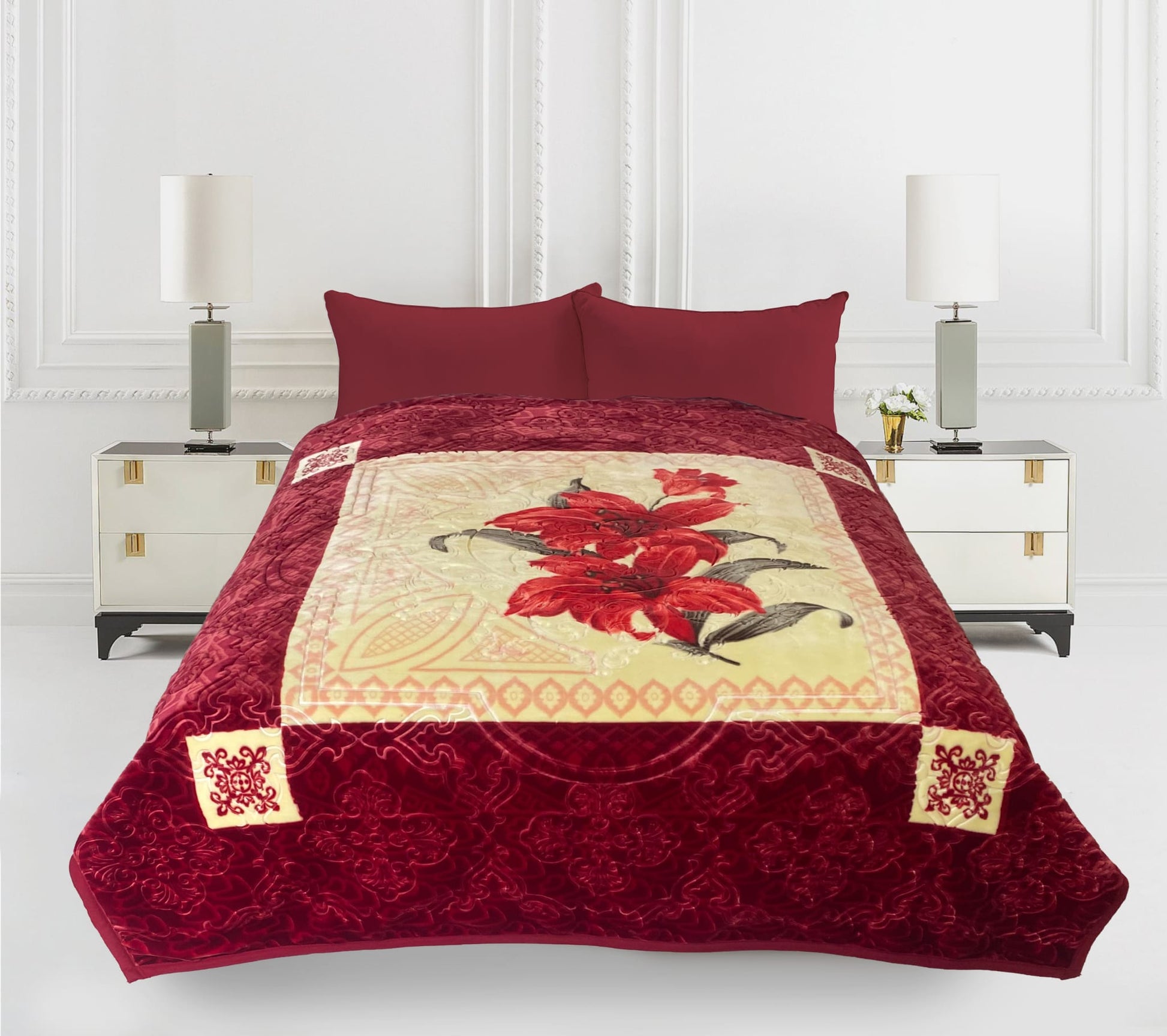 Imperial Home 15-Pound Heavy Plush Mink Blanket in elegant reversible design, ideal for Queen or King beds – ultra-soft and perfect for winter warmth.