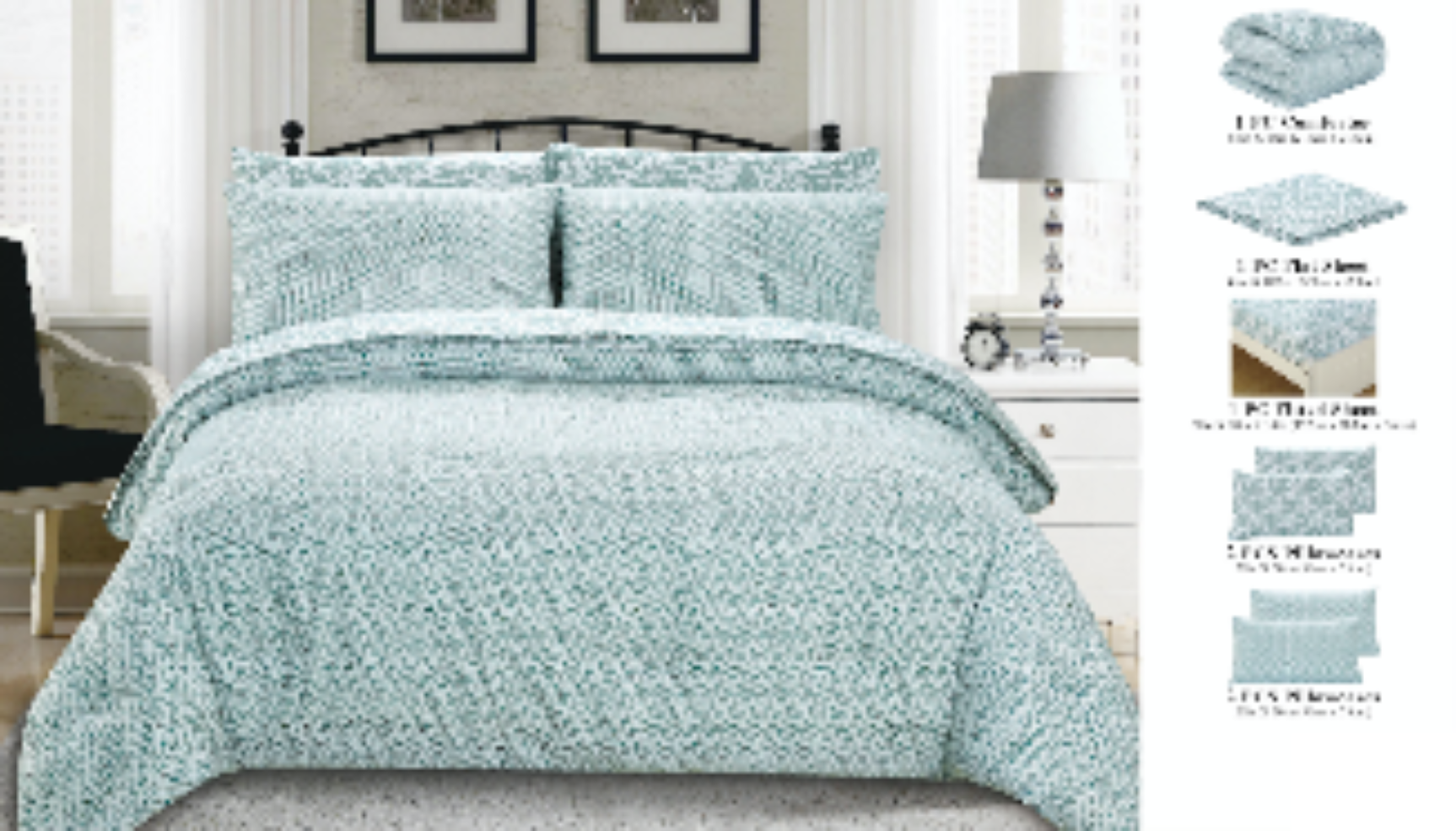 7 Piece Bed-In-A-Bag Reversible Bedding Set - Green Leaf | Soft, stylish, and complete comforter set with decorative pillows for a cozy bedroom