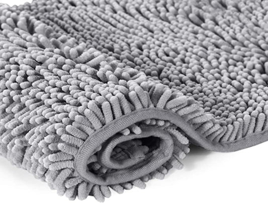 Chenille Microfiber Bathroom and Floor Mat Lightgray
