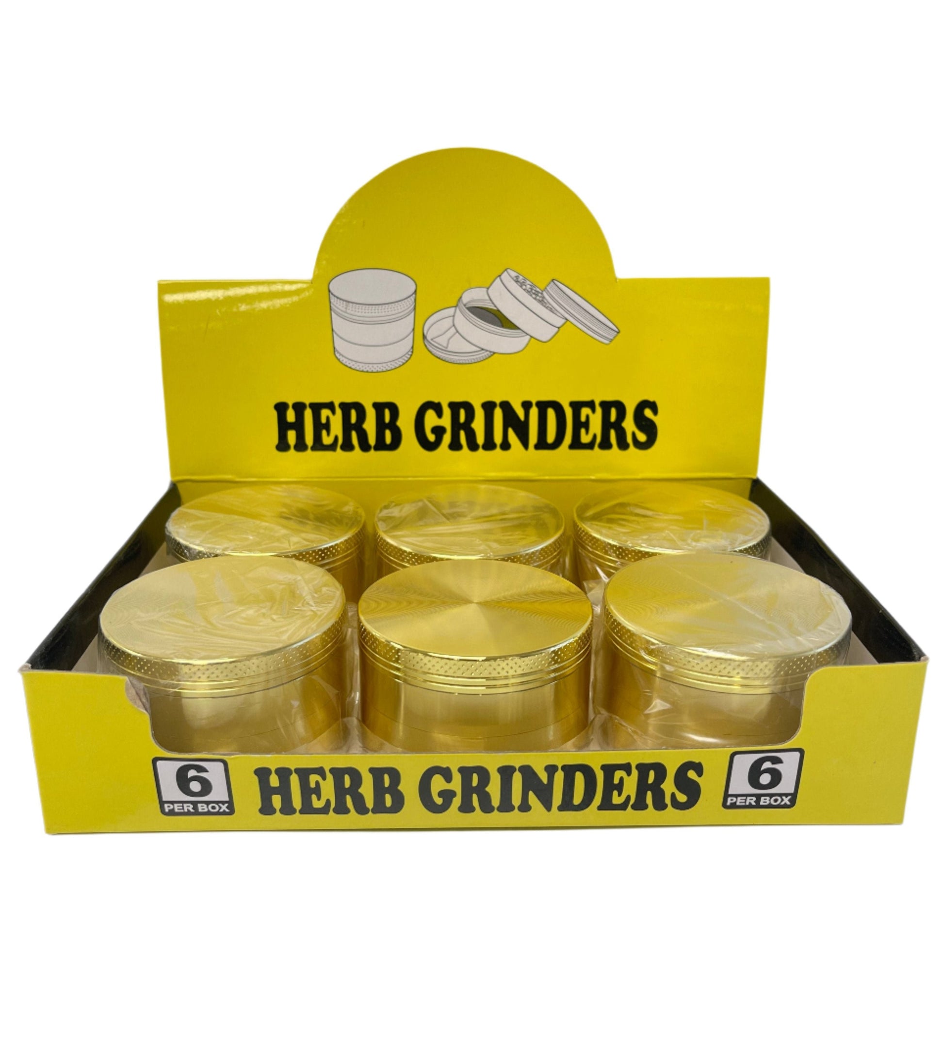 Gold 4-piece metal grinder with 63mm diameter and non-slip grip – 6ct