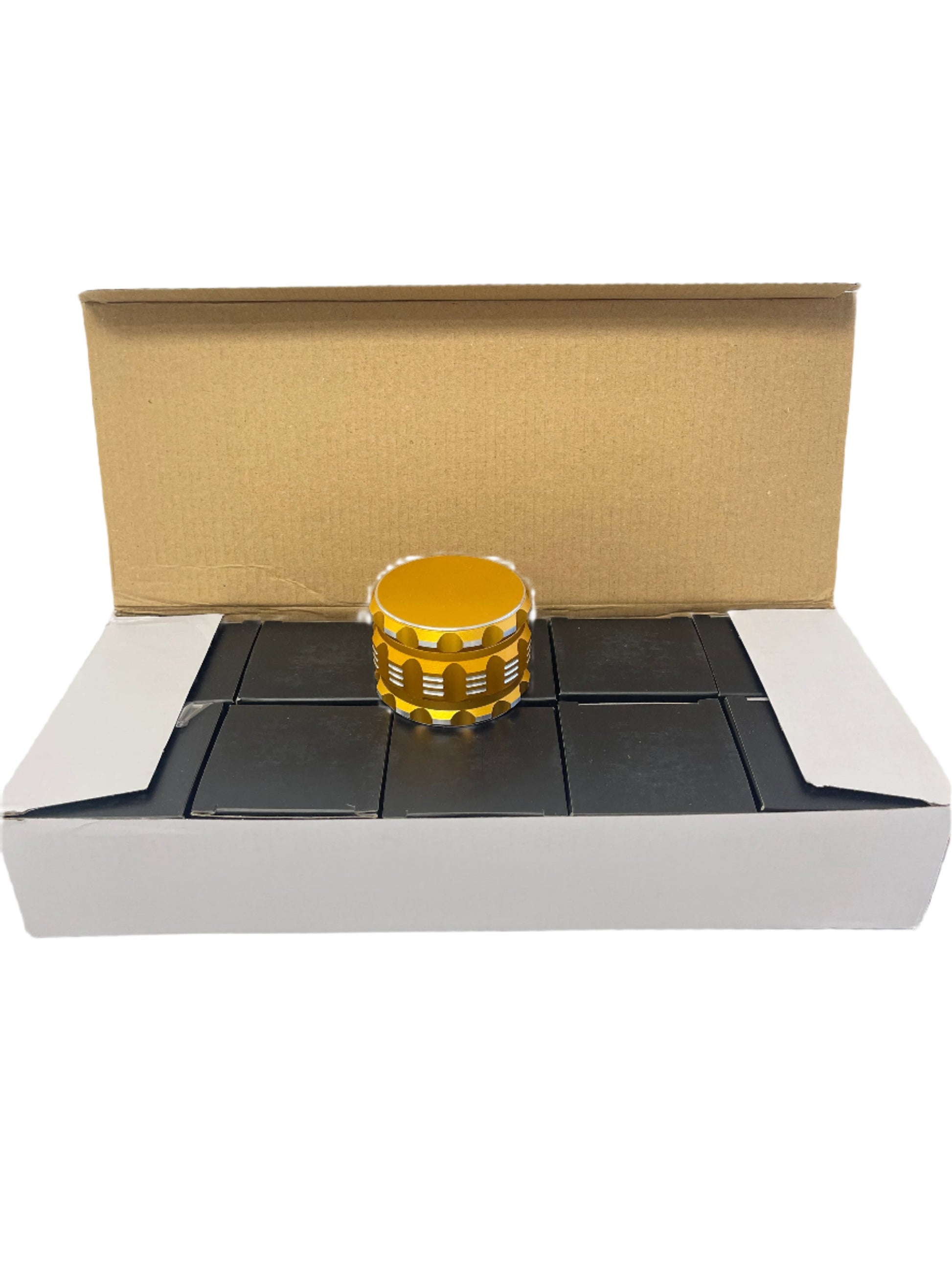 Gold barrel shell 4-piece metal grinder 55mm with non-slip grip – 10 count