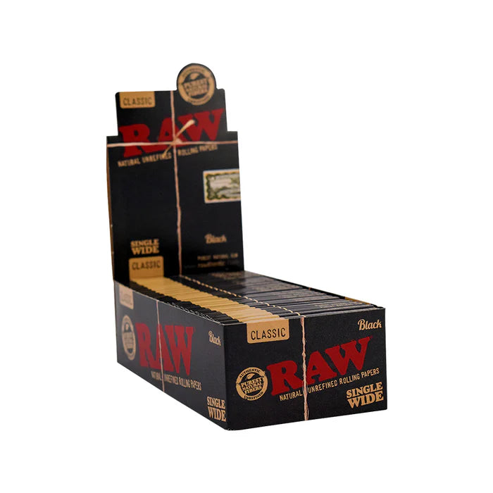 RAW Black Rolling Papers - Single Wide - Double Window - 25 Pack (100 Sheets)