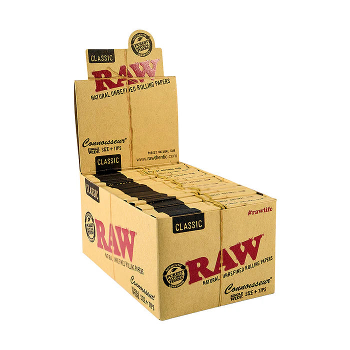 RAW Classic Connoisseur with Tips - Single Wide - Pack of 24