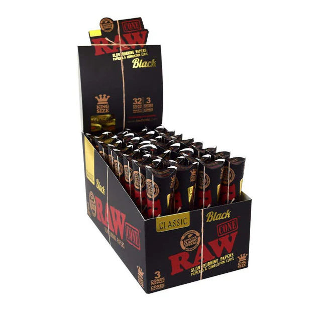 RAW Black Pre-Rolled Cones - King Size - Pack of 3 - 32pk