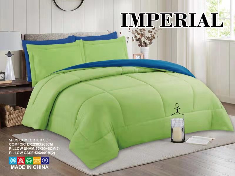 Reversible 5PC Comforter Set - Green/Navy, soft microfiber bedding with pillow shams and pillowcases