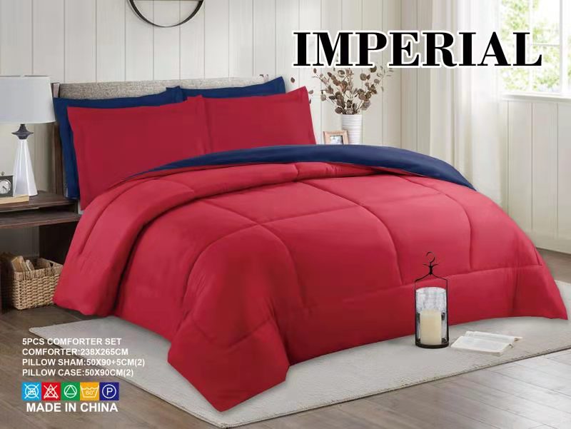 Reversible 5PC Comforter Set - Red/Navy, soft microfiber bedding with pillow shams and pillowcases