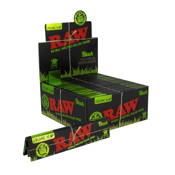 RAW Black Organic Hemp Rolling Papers - King Size Slim