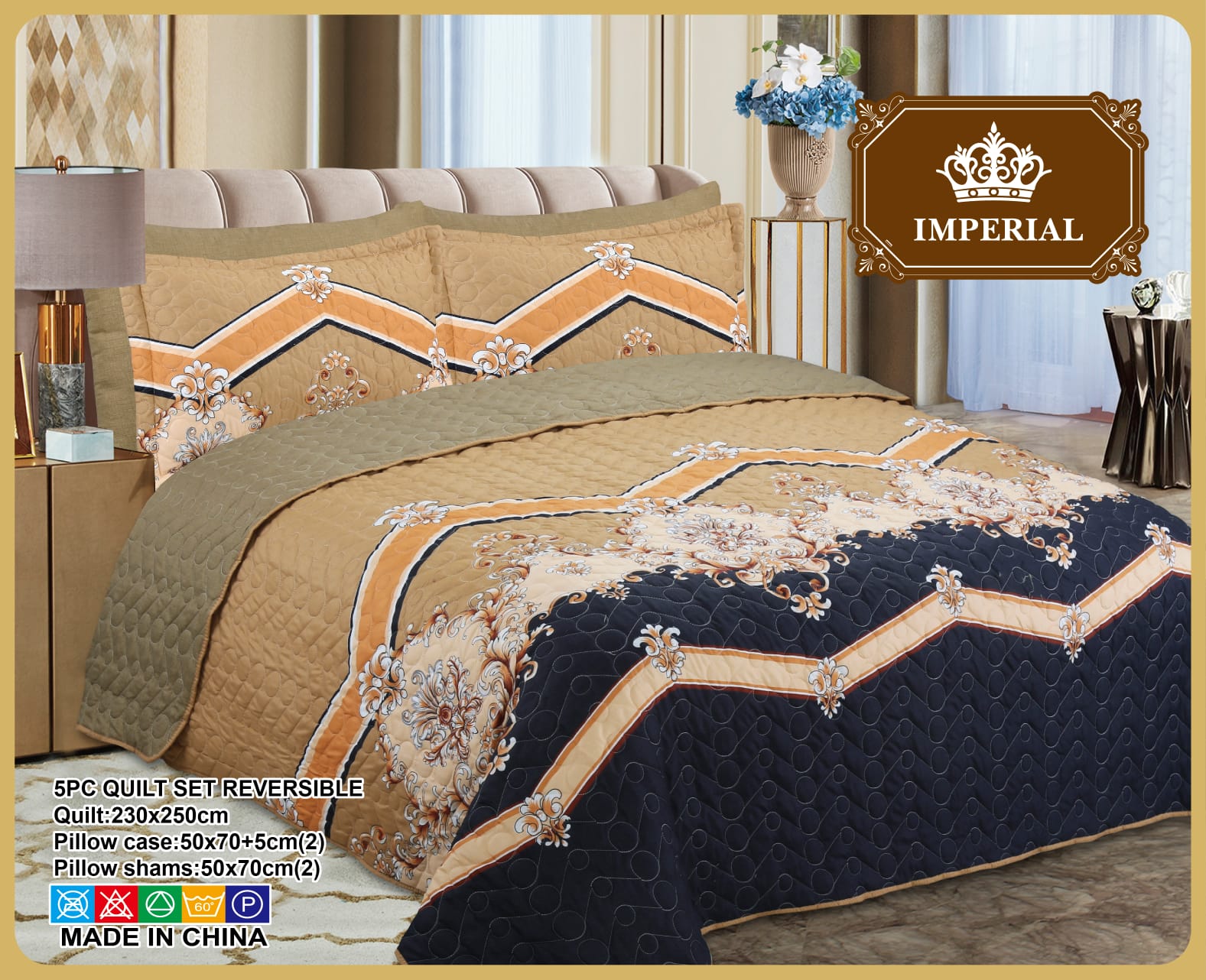 5-piece reversible printed quilt set with pillow shams and decorative covers – floral pattern, soft microfiber comfort.