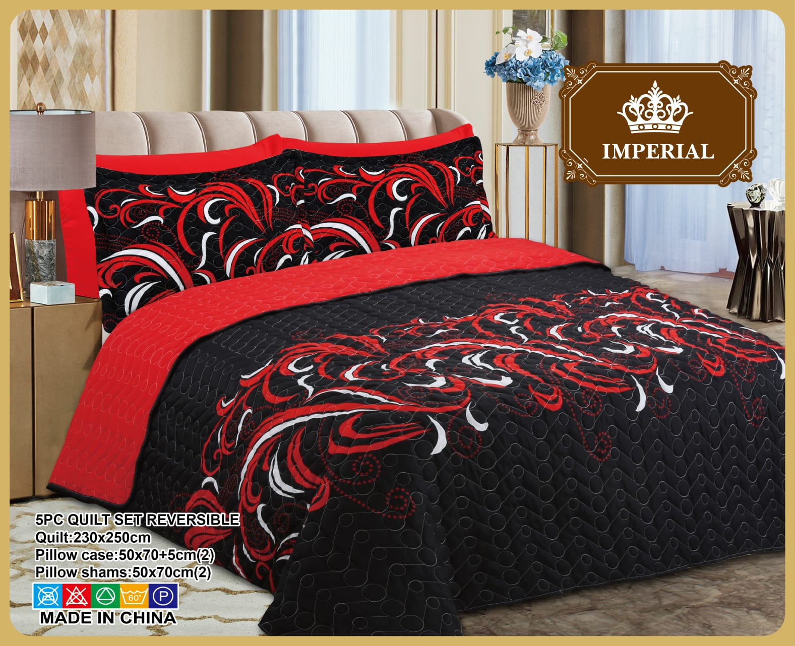 5-piece reversible printed quilt set with pillow shams and decorative covers – floral pattern, soft microfiber comfort.