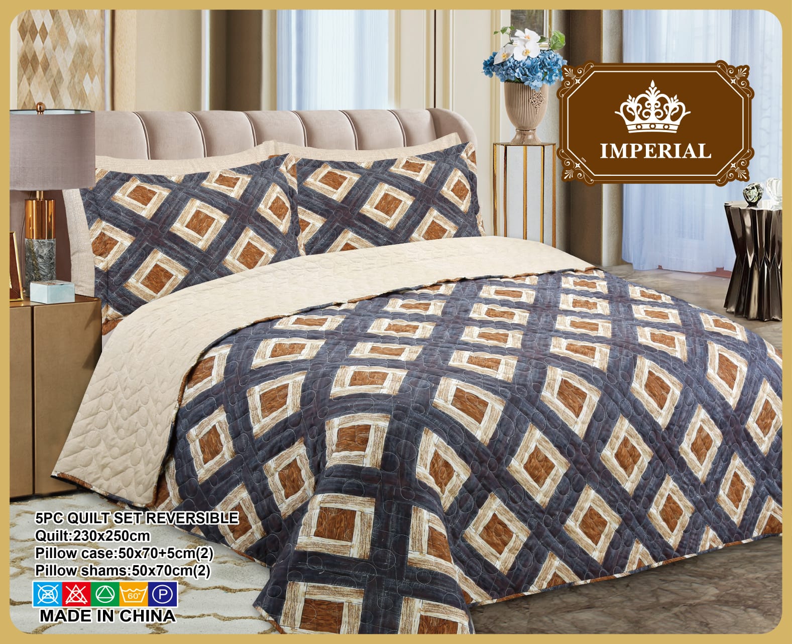 5-piece reversible printed quilt set with pillow shams and decorative covers – floral pattern, soft microfiber comfort.
