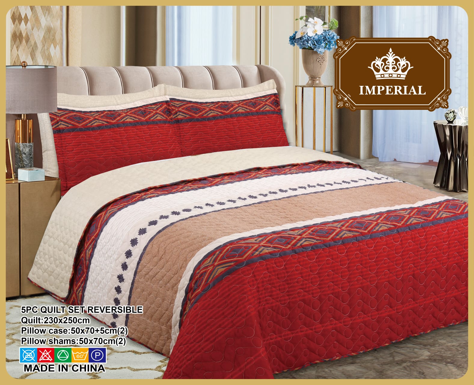 5-piece reversible printed quilt set with pillow shams and decorative covers – floral pattern, soft microfiber comfort.