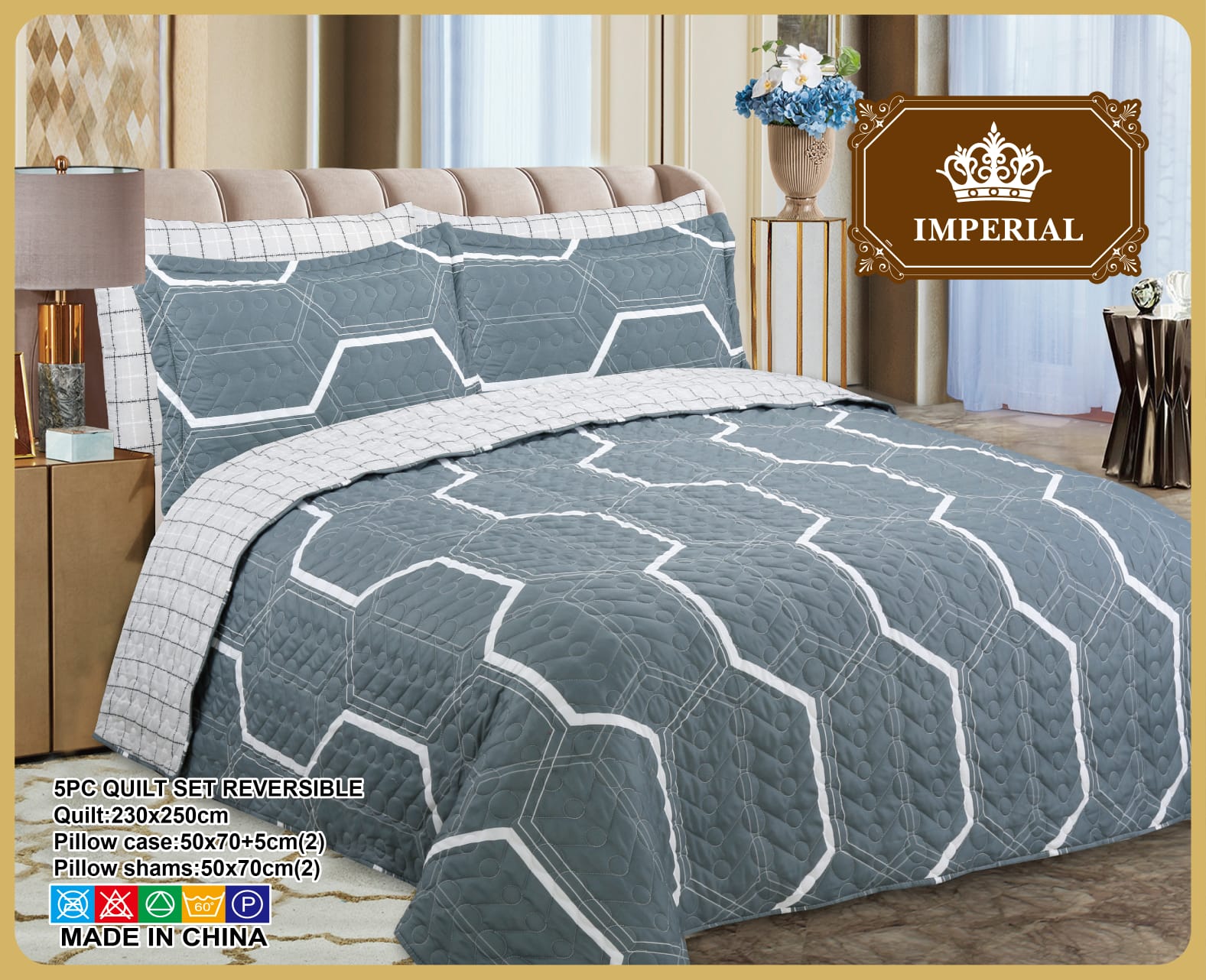 5-piece reversible printed quilt set with pillow shams and decorative covers – floral pattern, soft microfiber comfort.