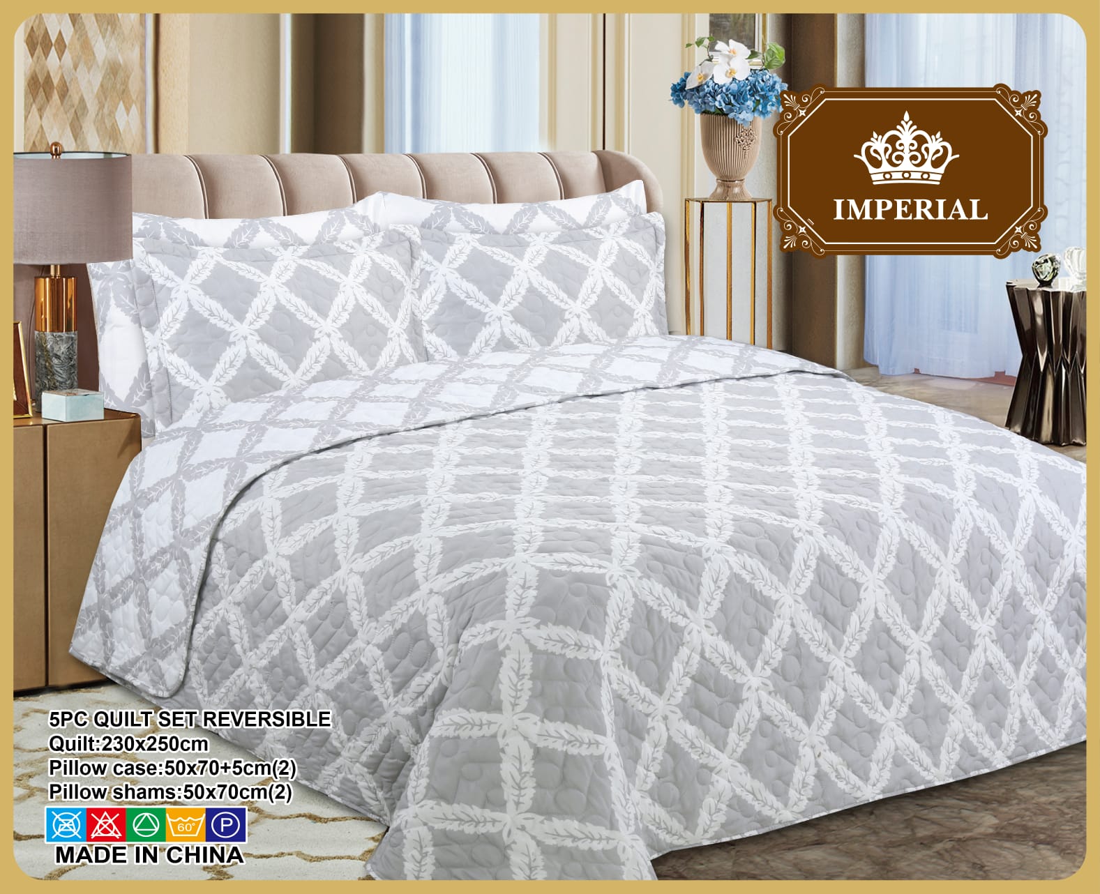 5-piece reversible printed quilt set with pillow shams and decorative covers – floral pattern, soft microfiber comfort.