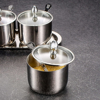 3PC 201 Stainless Steel Spice Jar Set with Tray - SILVER