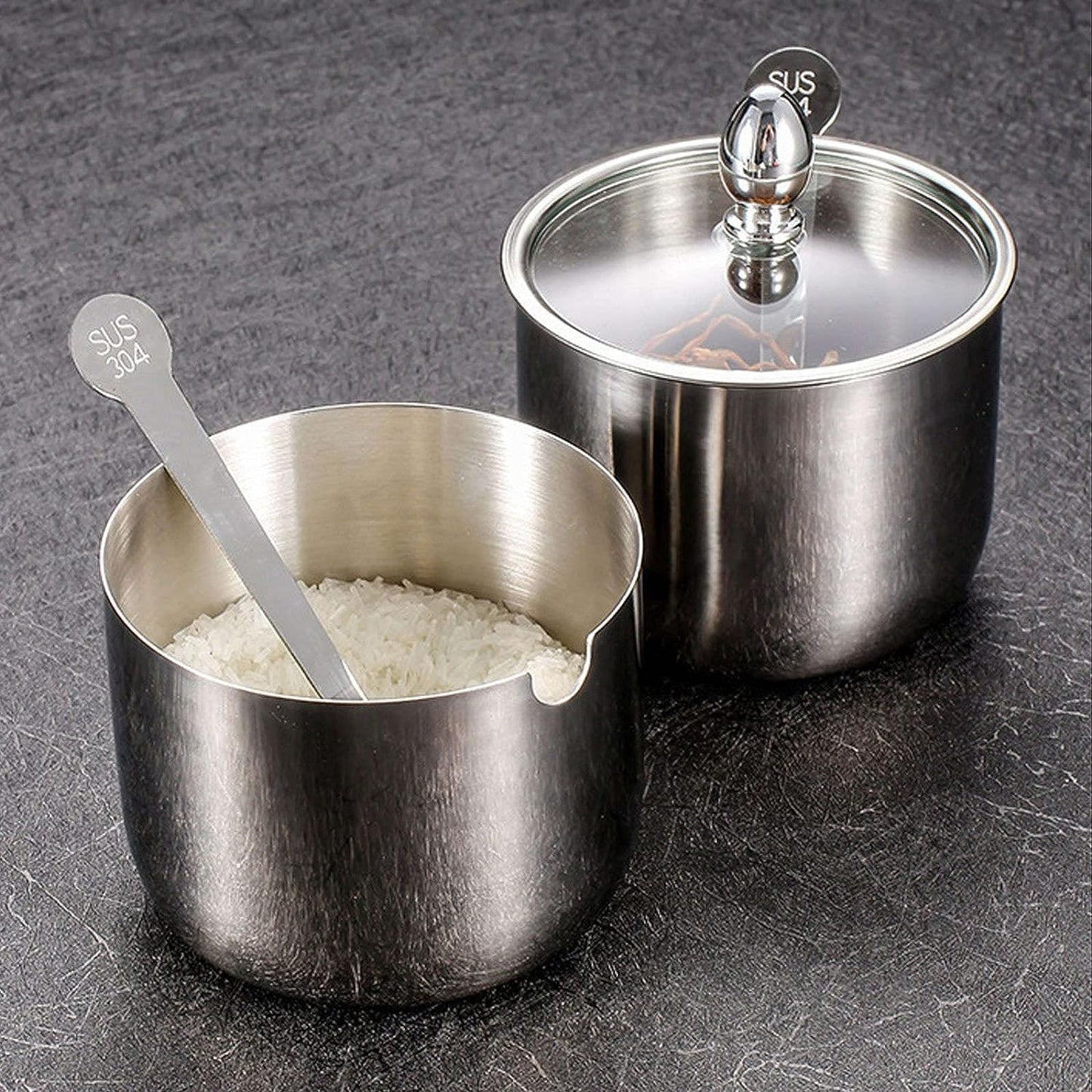 3PC 201 Stainless Steel Spice Jar Set with Tray - SILVER