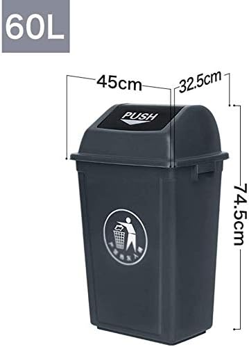 60L Square Waste Bin w/Push Lid - Black