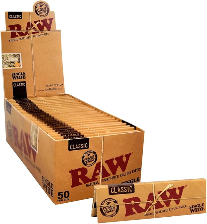 RAW Classic Rolling Papers - Single Wide - 50 Pack (50 Sheets)