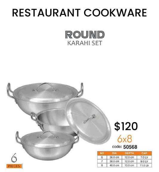 Sonex-50568 Aluminium Round Karahi Set 6x8