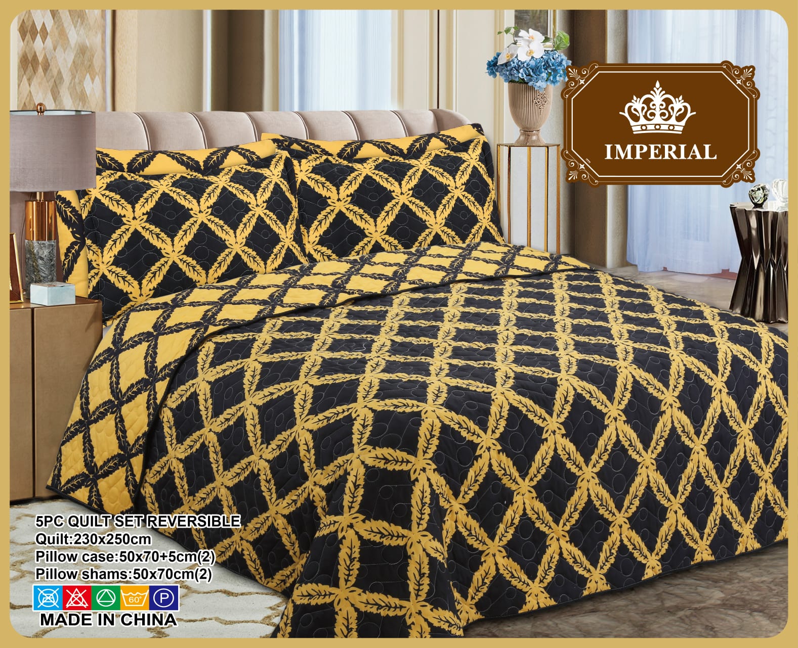 5-piece reversible printed quilt set with pillow shams and decorative covers – floral pattern, soft microfiber comfort.